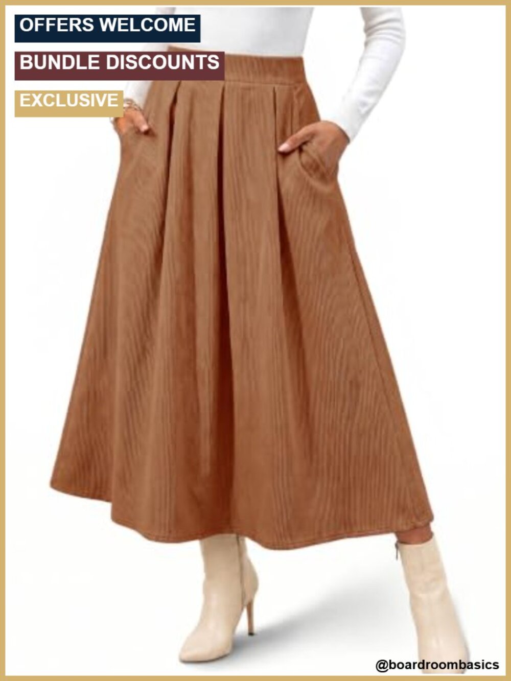 Corduroy A-Line Maxi Skirt High Waist Pleated Long Skirt